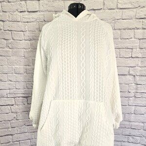 Textured Hoodie with Split Side- White